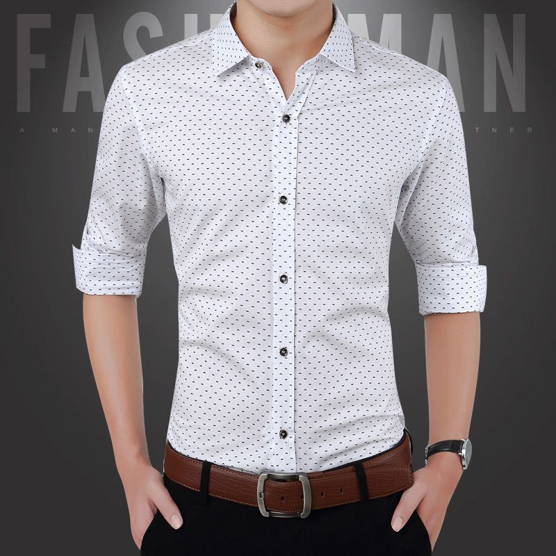 Áo sơ mi nam dài tay màu xanh lá cây in hình tay ngắn Cotton công sở Áo sơ mi thông thường