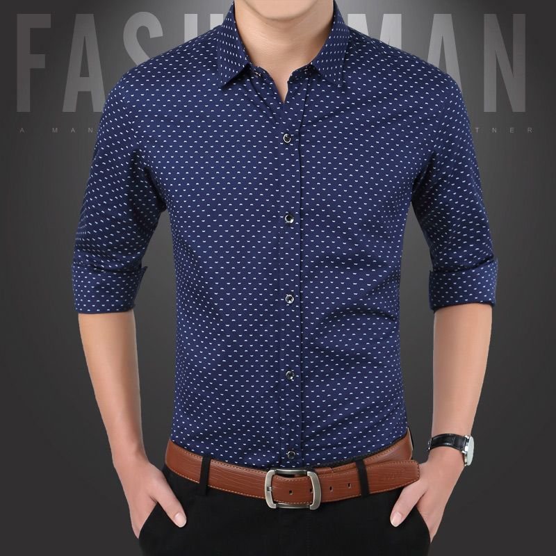 Áo sơ mi nam dài tay màu xanh lá cây in hình tay ngắn Cotton công sở Áo sơ mi thông thường