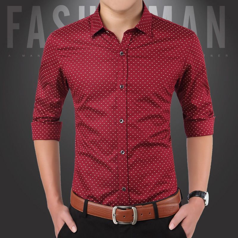 Áo sơ mi nam dài tay màu xanh lá cây in hình tay ngắn Cotton công sở Áo sơ mi thông thường
