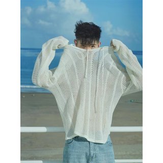 Không Khí Mùa Hè Rỗng Dài Tay Áo Len Nam Đi Biển Kỳ Nghỉ Rời Cảm Giác Che Nắng Kem Chống Nắng Top V-Ne