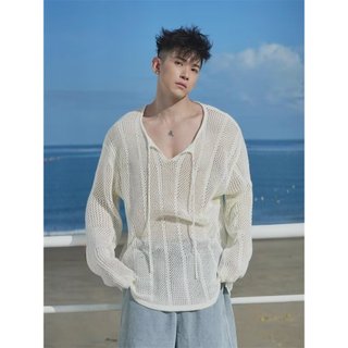 Không Khí Mùa Hè Rỗng Dài Tay Áo Len Nam Đi Biển Kỳ Nghỉ Rời Cảm Giác Che Nắng Kem Chống Nắng Top V-Ne