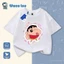 Áo thun tay lỡ bé trai bé gái chất cotton 100% - In hình Shin-chan hoạt hình dễ thương mùa hè 2026