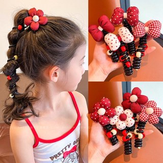 Trẻ Em Nơ Đỏ Dây Điện Thoại Buộc Tóc Bé Gái Bong Bóng Ngọt Ngào Bím Tóc Dây Buộc Tóc