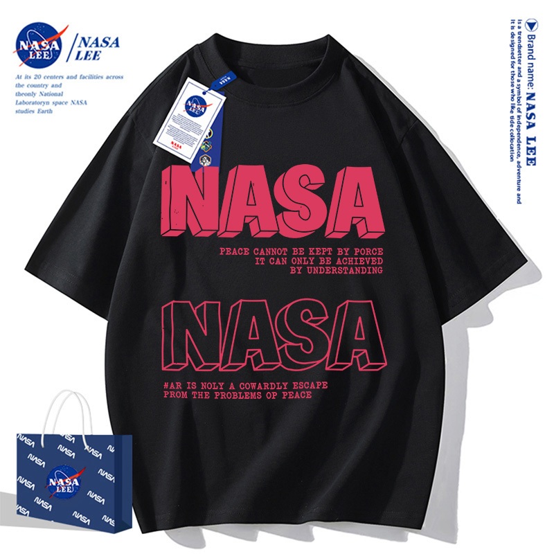 Áo Thun Nam NASA Họa Tiết Chữ Đỏ - Áo Phông Oversize Vải Cotton Kaki Xuân Hè 2026, Streetwear Unisex
