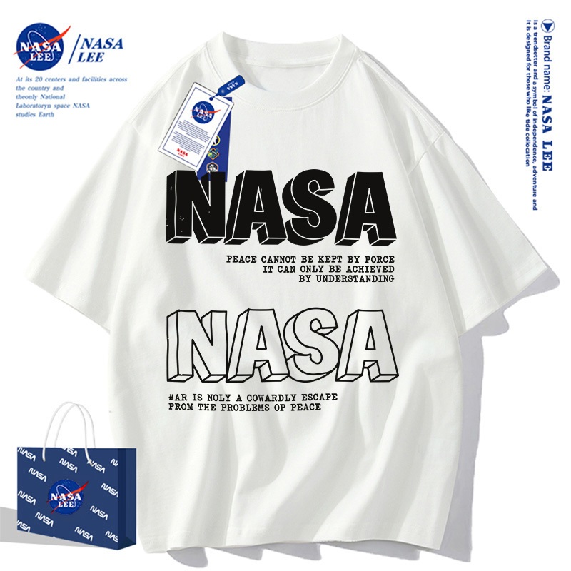 Áo Thun Nam NASA Họa Tiết Chữ Đỏ - Áo Phông Oversize Vải Cotton Kaki Xuân Hè 2026, Streetwear Unisex