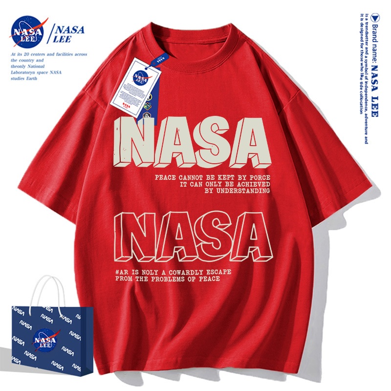 Áo Thun Nam NASA Họa Tiết Chữ Đỏ - Áo Phông Oversize Vải Cotton Kaki Xuân Hè 2026, Streetwear Unisex