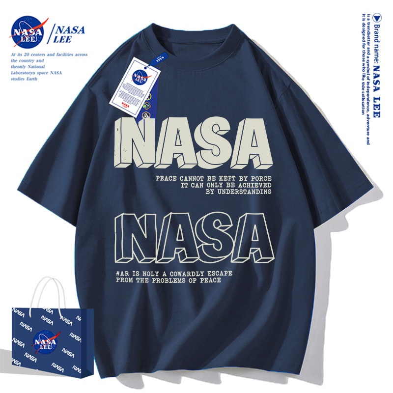 Áo Thun Nam NASA Họa Tiết Chữ Đỏ - Áo Phông Oversize Vải Cotton Kaki Xuân Hè 2026, Streetwear Unisex