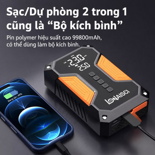 Bộ kích điện ô tô 4 trong 1 LONAISCI 99800mAh 1600A Cổng thông minh có quạt tản nhiệt