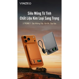 [Bảo Hành 1 Đổi 1 - 7 Ngày] Sạc Dự Phòng Không Dây Từ Tính VINZEO 5000mAh- 10000mAh, Sạc Nhanh 22.5W, Màn Hình LED Hiển Thị