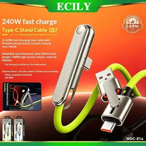 Cáp USB C sang USB C sạc nhanh ECILY WDC-81 240W có giá đỡ điện thoại có thể gập lại, Tương thích với điện thoại 17 Pro Max, Laptop, Máy tính bảng, Điện thoại thông minh