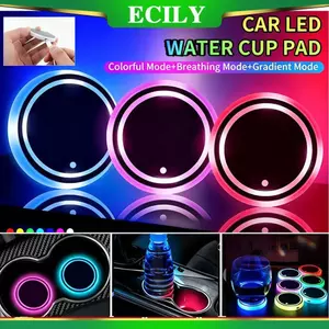 ECILY 7 Màu Đổi Đèn LED Ô Tô Cốc Giá Đỡ Đèn Trang Trí Xung Quanh Chiếu Sáng Phát Sáng Coaster Miếng Lót Sạc USB Chống Trượt Coaster