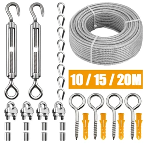 31 Cái / bộ Bộ Dây Thép Không Gỉ Dây PVC Lanh Dây Cắm Trại Cố Định Cắm Trại Clothingline 2mm Bộ 10 / 15 / 20 / 25M
