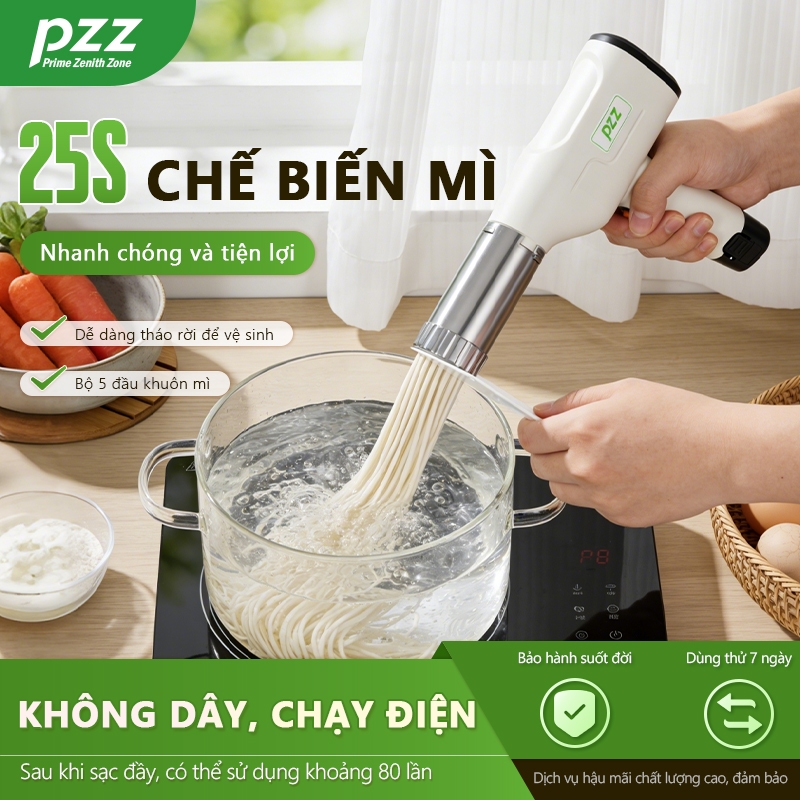 Máy làm mì cầm tay không dây, làm mì chỉ 25s, 5 khuôn đa năng, sạc 1 lần dùng 80 lần