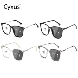 Cyxus Photochromic TR90 Kính Mắt Khung Vuông Chống Ánh Sáng Xanh Kính Máy Tính Chơi Game Cho Nam / Nữ 8208