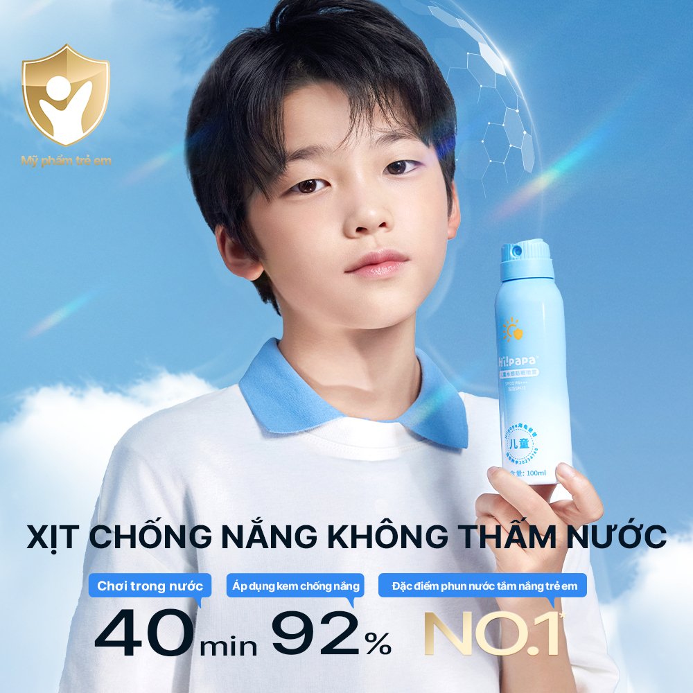 Hi!papa Xịt Chống Nắng Trẻ Em SPF50+ PA++++ Không Cồn Chống nước, Bảo vệ vượt trội, Cho bé thoả sức vui chơi