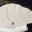 Vòng cổ Hiệu ứng xếp lớp đường vô hình với mặt dây chuyền Cubic Zirconia tròn màu xanh, ngọc trai nhỏ & giọng CZ, Phong cách thanh lịch có thể điều chỉnh Dainty dành cho nữ Trang sức thời trang