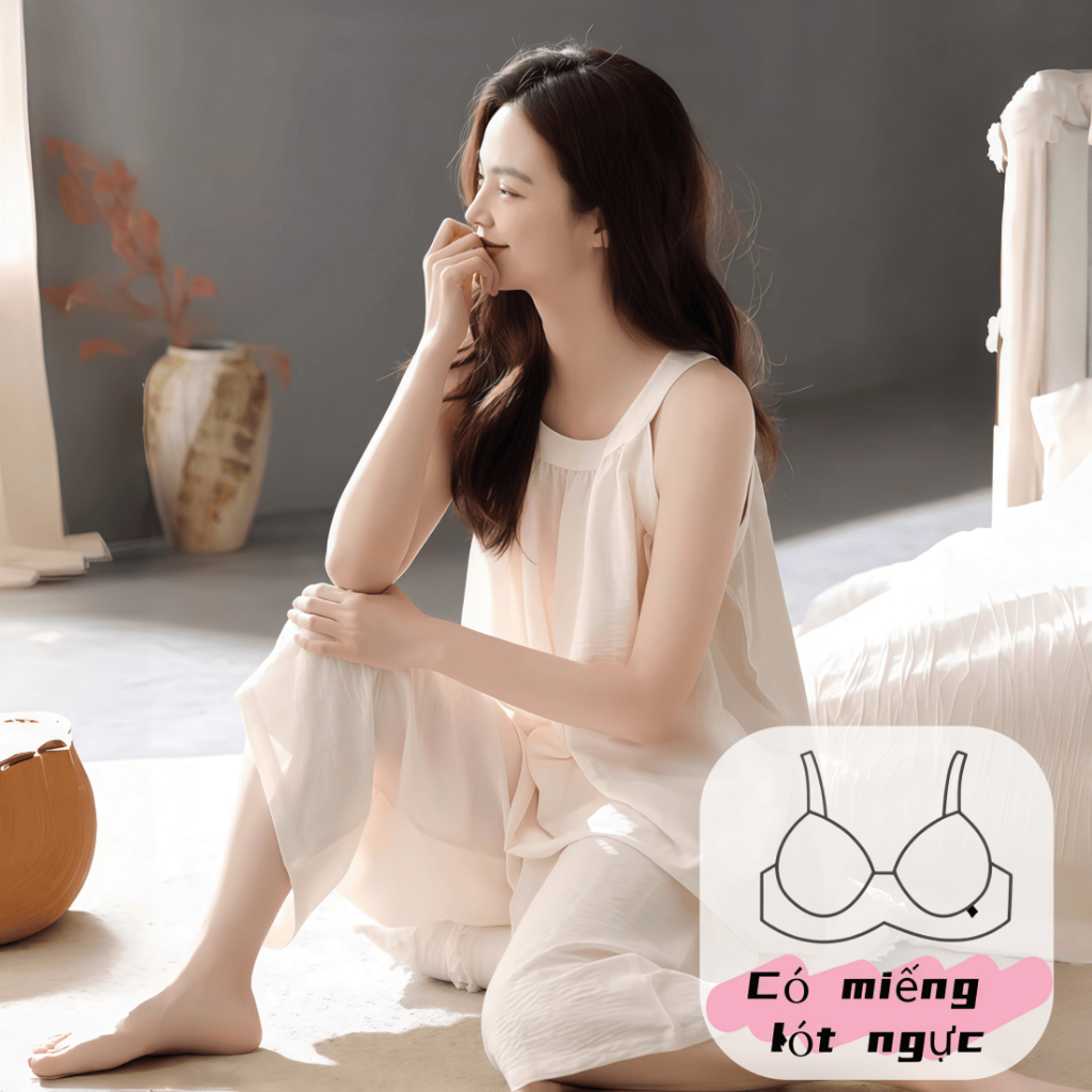 【Có miếng độn ngực】Áo ngủ nữ mặc ở nhà hay đi chơi đều được – dây quai, màu đơn giản, thoáng mát, dễ chịu, mặc được cả bốn mùa xuân hè – Hàng mới về.