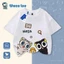 Áo Thun NASA X Ốc Thỏ Phi Hành Gia 2026 - Sọc Ngang Cam Xanh Dễ Thương - Cotton Cho Bé Trai Bé Gái