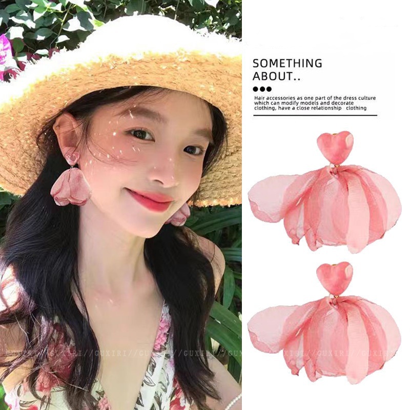 Bông Tai Hoa Hồng Mùa Hè Nữ Phong Cách Mới Cao Cấp Ánh Sáng Sang Trọng Bên Biển Kỳ Nghỉ Phong Cách Bông Tai