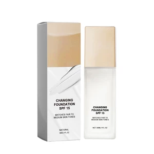 Kem nền dạng lỏng đổi màu SPF15, phối tông màu da, Trang điểm đế che khuyết điểm chống nước lâu trôi, 30ml