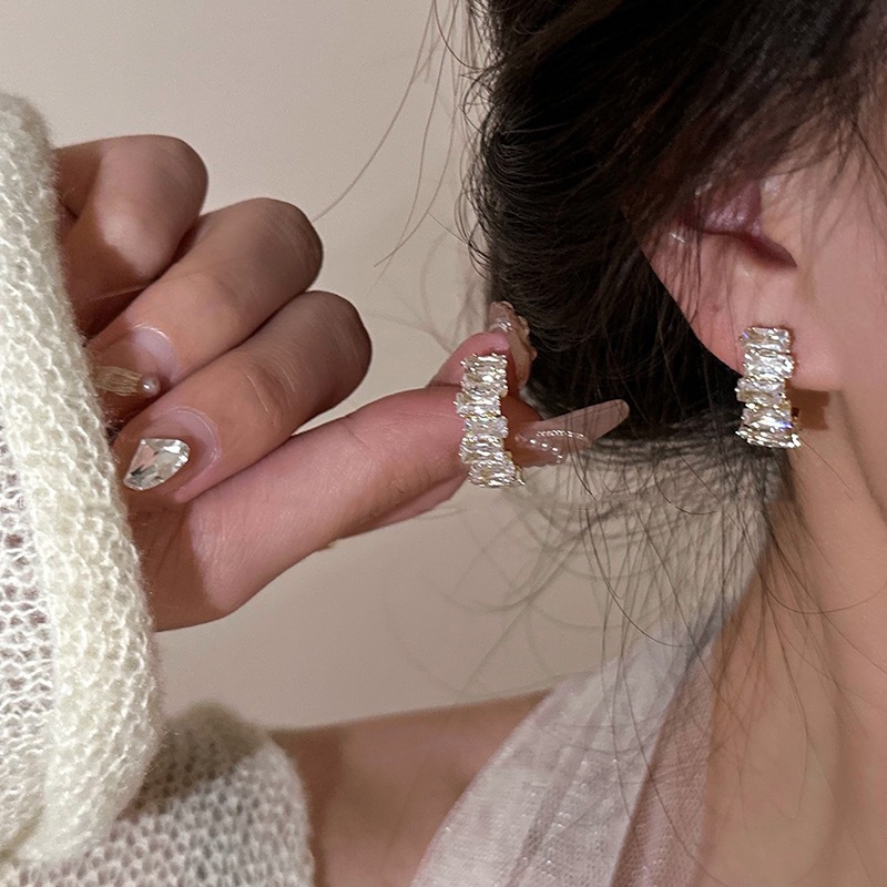 Bông tai 925 bạc chống dị ứng zircon Pháp sao sáng thanh lịch