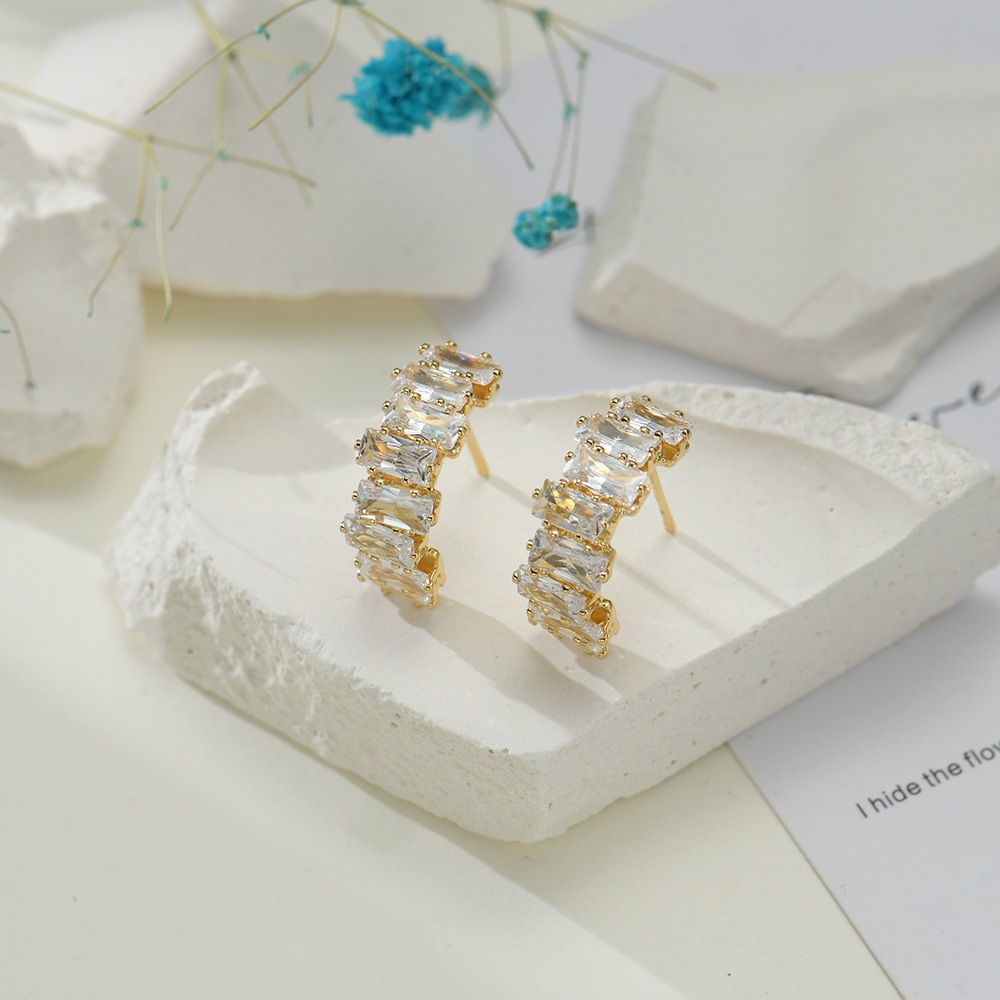 Bông tai 925 bạc chống dị ứng zircon Pháp sao sáng thanh lịch