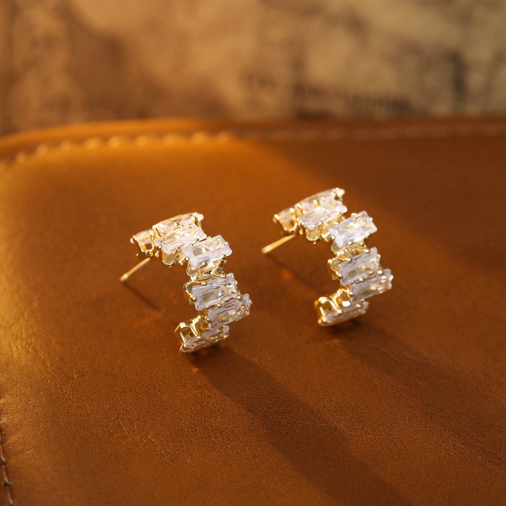 Bông tai 925 bạc chống dị ứng zircon Pháp sao sáng thanh lịch