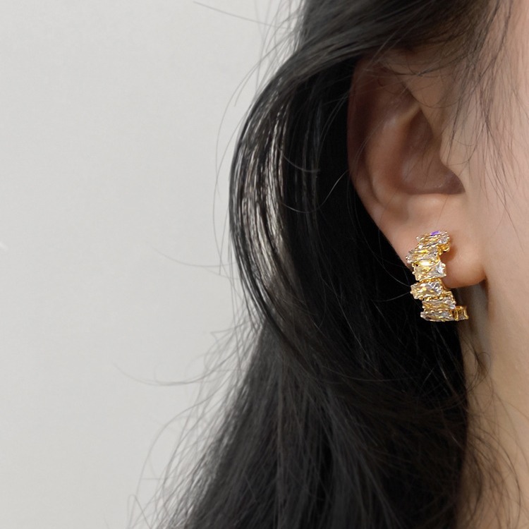 Bông tai 925 bạc chống dị ứng zircon Pháp sao sáng thanh lịch