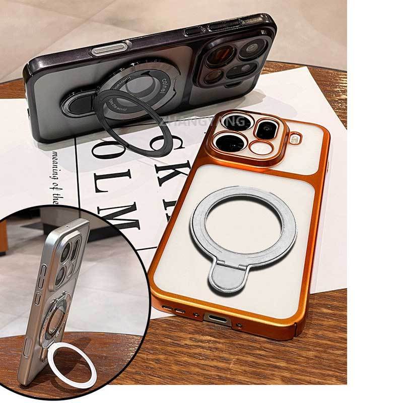 Ốp Lưng Cho OPPO A6C 4G Ốp Điện Thoại Trong Suốt Mạ Điện Cửa Sổ Lớn Mới Với Thiết Kế Giá Đỡ Điện Thoại Rỗng Kim Loại Thẩm Mỹ