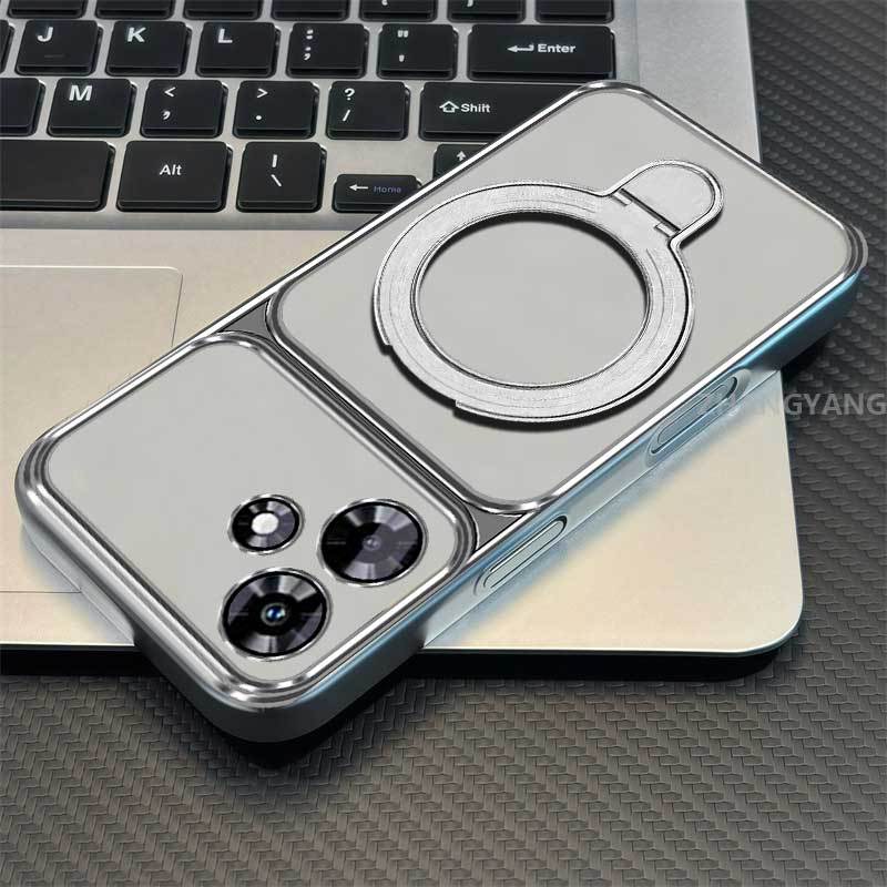 Ốp Lưng Cho OPPO A6C 4G Ốp Điện Thoại Trong Suốt Mạ Điện Cửa Sổ Lớn Mới Với Thiết Kế Giá Đỡ Điện Thoại Rỗng Kim Loại Thẩm Mỹ