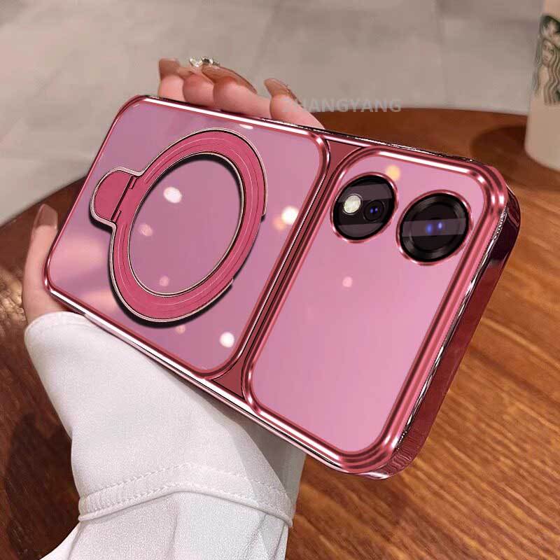 Ốp Lưng Cho OPPO A58 A78 Ốp Điện Thoại Trong Suốt Mạ Điện Cửa Sổ Lớn Mới Với Thiết Kế Giá Đỡ Điện Thoại Rỗng Kim Loại Thẩm Mỹ