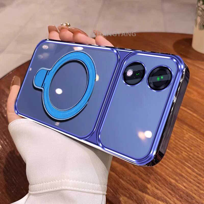Ốp Lưng Cho OPPO A58 A78 Ốp Điện Thoại Trong Suốt Mạ Điện Cửa Sổ Lớn Mới Với Thiết Kế Giá Đỡ Điện Thoại Rỗng Kim Loại Thẩm Mỹ