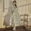 Mới – Đầm ngủ nữ cotton 100% – Áo ngủ dài tay in họa tiết phong cách Trung Quốc, phong cảnh Monet, hoa nhí – Mặc nhà thoáng mát – Có thể mặc khi ra ngoài – Thiết kế cardigan cài khuy