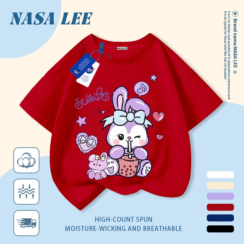 [Giao hàng trong ngày] Áo thun Cotton trắng nguyên chất thoáng khí cho trẻ em NASA Phim hoạt hình Star Dew In hình hợp thời trang 3-16 tuổi Bé trai bé gái tay ngắn thông thường