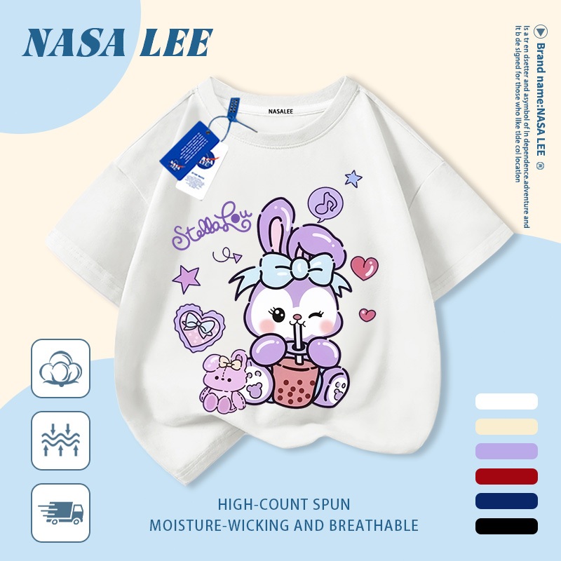 [Giao hàng trong ngày] Áo thun Cotton trắng nguyên chất thoáng khí cho trẻ em NASA Phim hoạt hình Star Dew In hình hợp thời trang 3-16 tuổi Bé trai bé gái tay ngắn thông thường