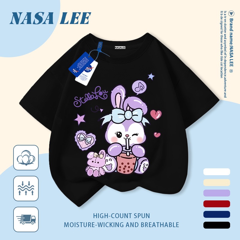[Giao hàng trong ngày] Áo thun Cotton trắng nguyên chất thoáng khí cho trẻ em NASA Phim hoạt hình Star Dew In hình hợp thời trang 3-16 tuổi Bé trai bé gái tay ngắn thông thường