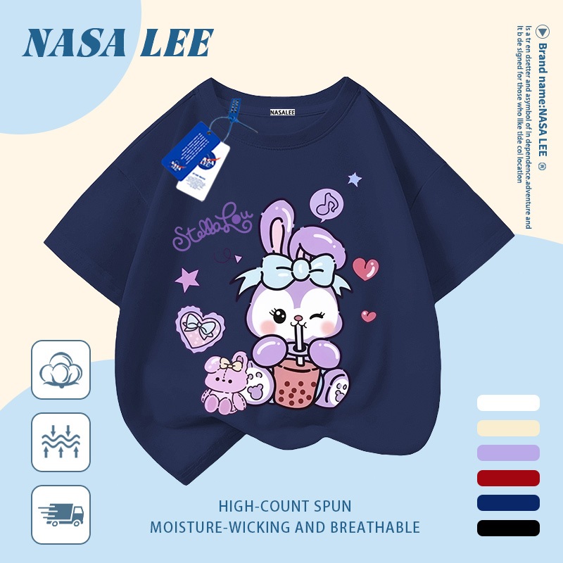 [Giao hàng trong ngày] Áo thun Cotton trắng nguyên chất thoáng khí cho trẻ em NASA Phim hoạt hình Star Dew In hình hợp thời trang 3-16 tuổi Bé trai bé gái tay ngắn thông thường