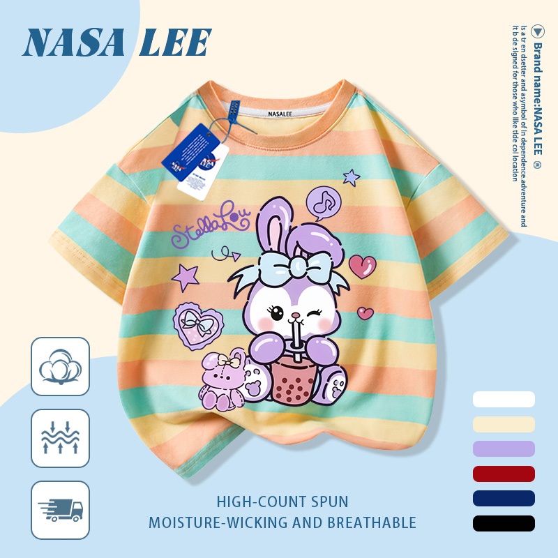 [Giao hàng trong ngày] Áo thun Cotton trắng nguyên chất thoáng khí cho trẻ em NASA Phim hoạt hình Star Dew In hình hợp thời trang 3-16 tuổi Bé trai bé gái tay ngắn thông thường