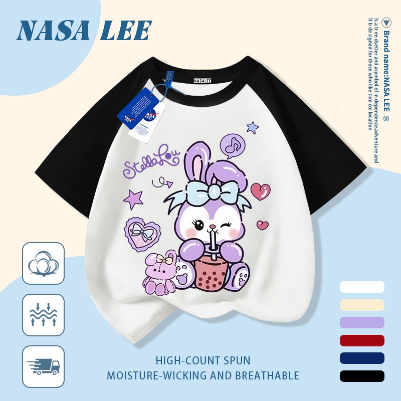 [Giao hàng trong ngày] Áo thun Cotton trắng nguyên chất thoáng khí cho trẻ em NASA Phim hoạt hình Star Dew In hình hợp thời trang 3-16 tuổi Bé trai bé gái tay ngắn thông thường