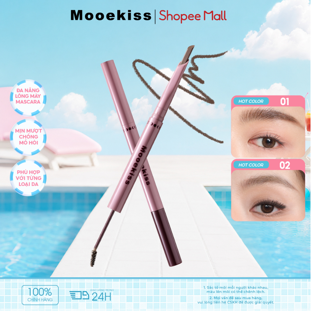 Chì Kẻ Mày Mooekiss 2 Đầu, Chống Nước Mồ Hôi, Không Lem, Định Hình Tự Nhiên, Lâu TrôiChống NướcTự NhiênTạo SợiChống Mồ HôiNgười Mới Bắt Đầu