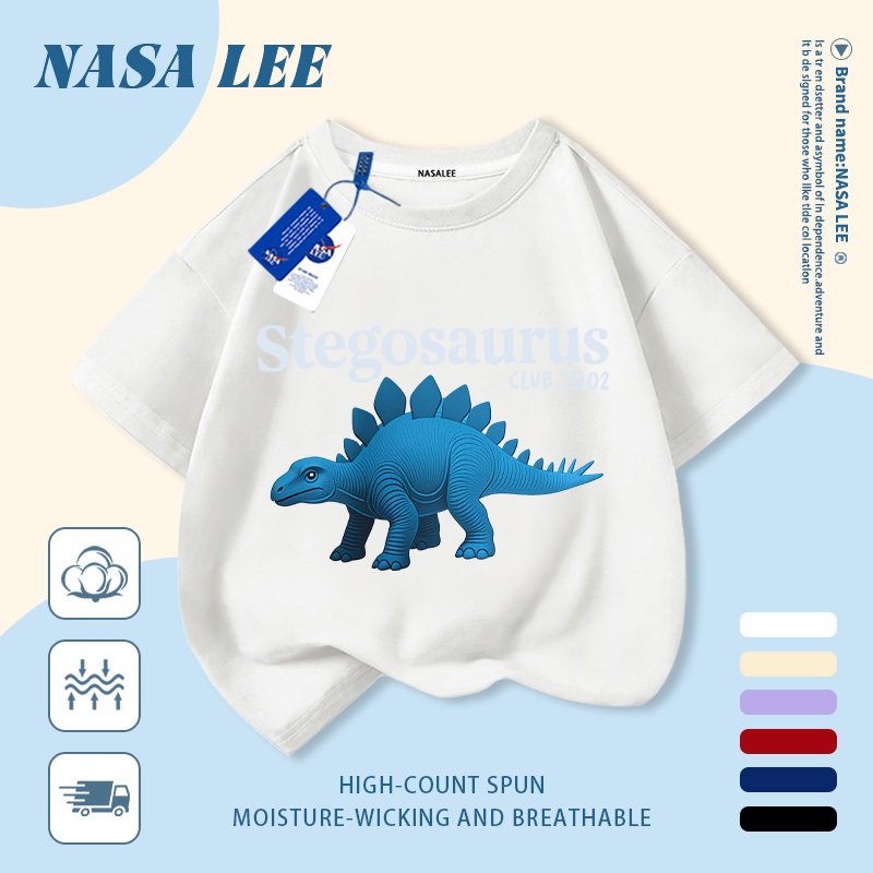[Giao hàng trong ngày] Áo thun Cotton nguyên chất màu xanh nhạt cho trẻ em NASA Áo thun Cotton thoáng khí hoạt hình in hình hợp thời trang 3-16 tuổi bé trai bé gái tay ngắn thông thường