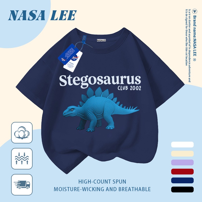 [Giao hàng trong ngày] Áo thun Cotton nguyên chất màu xanh nhạt cho trẻ em NASA Áo thun Cotton thoáng khí hoạt hình in hình hợp thời trang 3-16 tuổi bé trai bé gái tay ngắn thông thường