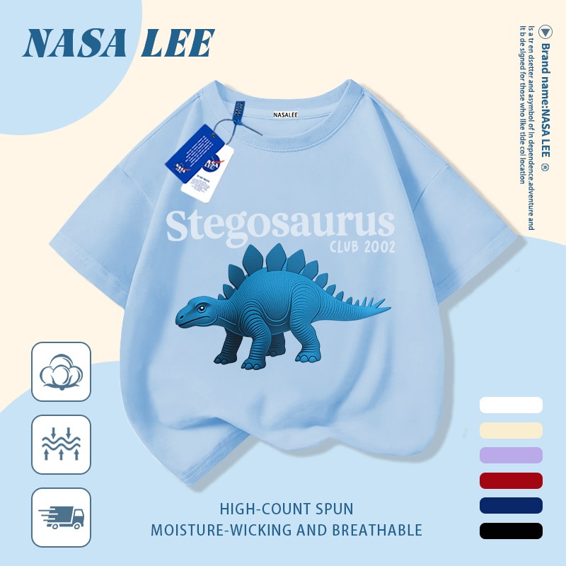 [Giao hàng trong ngày] Áo thun Cotton nguyên chất màu xanh nhạt cho trẻ em NASA Áo thun Cotton thoáng khí hoạt hình in hình hợp thời trang 3-16 tuổi bé trai bé gái tay ngắn thông thường