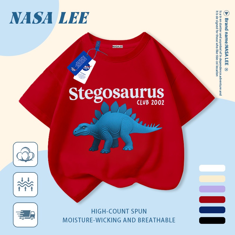 [Giao hàng trong ngày] Áo thun Cotton nguyên chất màu xanh nhạt cho trẻ em NASA Áo thun Cotton thoáng khí hoạt hình in hình hợp thời trang 3-16 tuổi bé trai bé gái tay ngắn thông thường