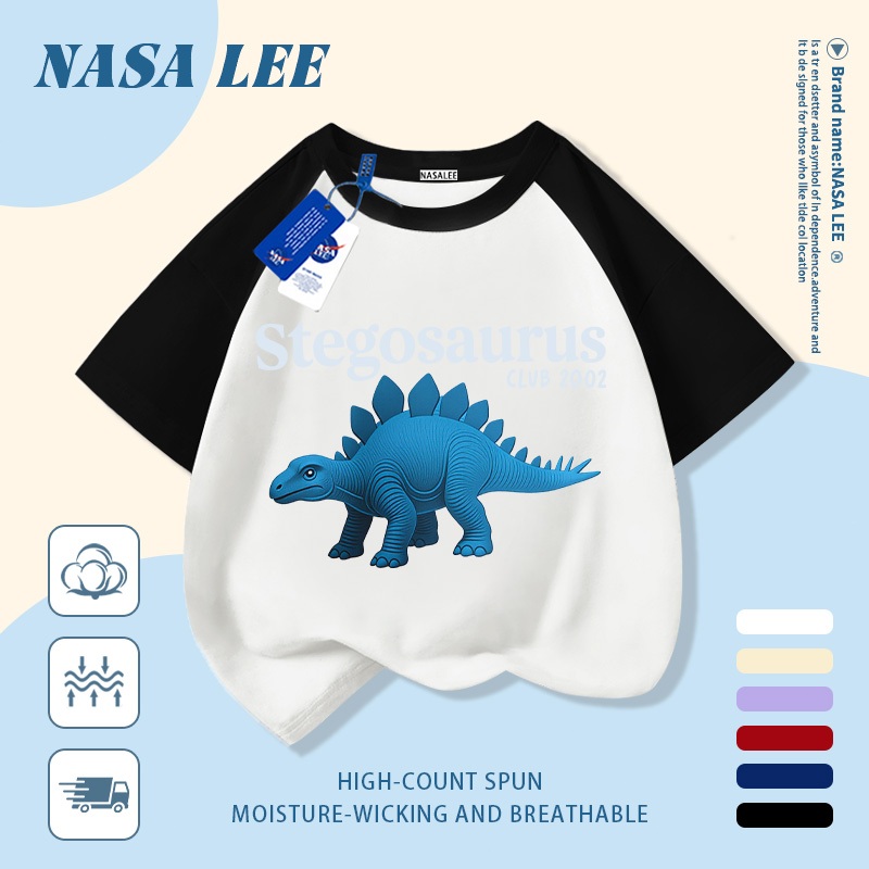 [Giao hàng trong ngày] Áo thun Cotton nguyên chất màu xanh nhạt cho trẻ em NASA Áo thun Cotton thoáng khí hoạt hình in hình hợp thời trang 3-16 tuổi bé trai bé gái tay ngắn thông thường