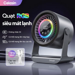 Quạt Để Bàn Cao Tốc 2026,RGB, 3 Tốc Độ, Hẹn Giờ, Cảm Ứng, Sạc Nhanh, Quạt Type-C Văn Phòng