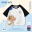 Áo thun Cotton nguyên chất màu xanh hải quân cho trẻ em NASA Áo thun Cotton thoáng khí hoạt hình Chuột dễ thương In hợp thời trang 3-16 tuổi Bé trai bé gái tay ngắn thông thường