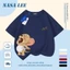 Áo thun Cotton nguyên chất màu xanh hải quân cho trẻ em NASA Áo thun Cotton thoáng khí hoạt hình Chuột dễ thương In hợp thời trang 3-16 tuổi Bé trai bé gái tay ngắn thông thường