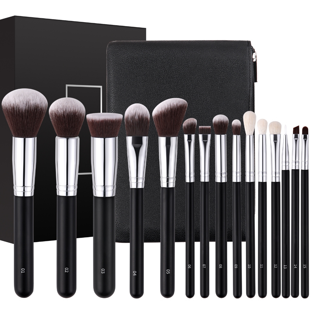 DAIKOU Bộ 15 Cọ Trang Điểm Cao Cấp - Lông Mềm Không Xù | Full Set Cọ Nền, Mắt, Má Hồng