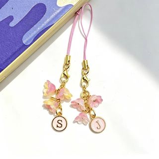 Điện Thoại Di Động Mặt Dây Chuyền Tự Làm Màu Hồng Chuông Gió Hoa Chữ Cái Tiếng Anh A-Z Mặt Dây Chuyền Điện Thoại Di Động Mặt Dây Chuyền